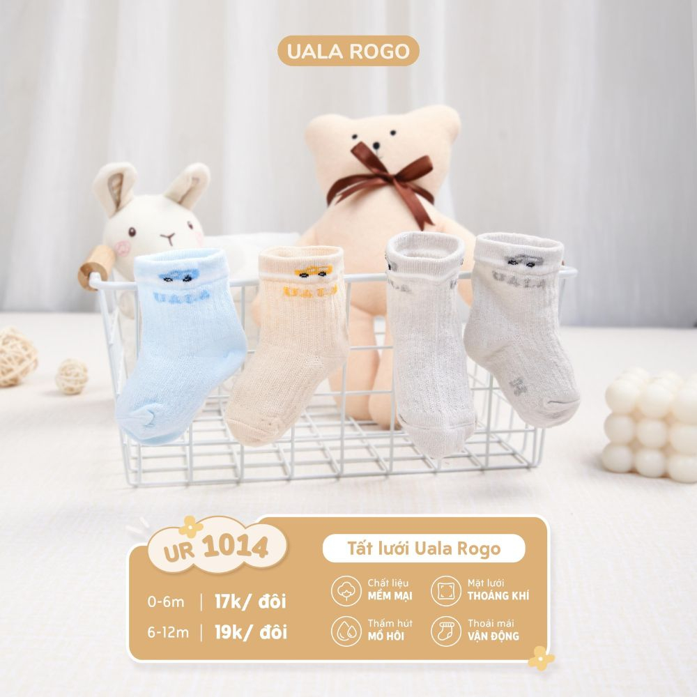 Tất lưới cho bé sơ sinh Ualarogo vải cotton thấm hút mềm thoáng giữ ấm chân cổ ngắn 1009