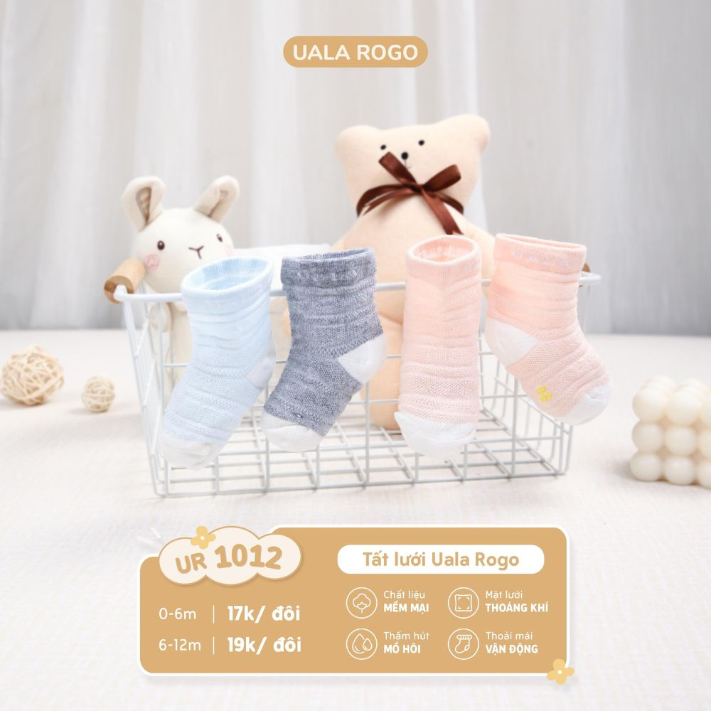 Tất lưới cho bé sơ sinh Ualarogo vải cotton thấm hút mềm thoáng giữ ấm chân cổ ngắn 1009