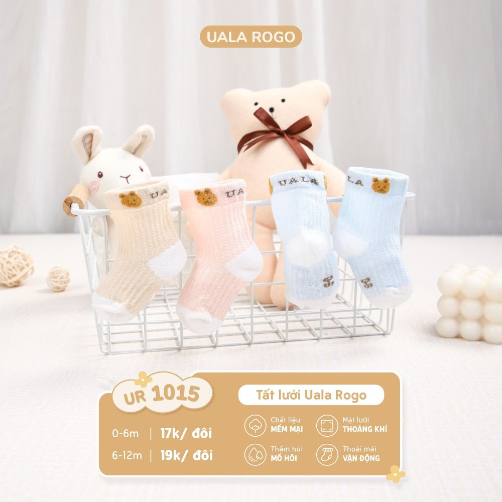 Tất lưới cho bé sơ sinh Ualarogo vải cotton thấm hút mềm thoáng giữ ấm chân cổ ngắn 1009