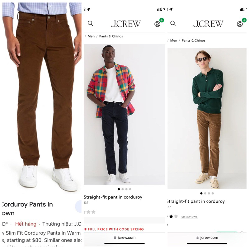 Quần nhung tăm Slim Fit hiệu J.Crew chính hãng