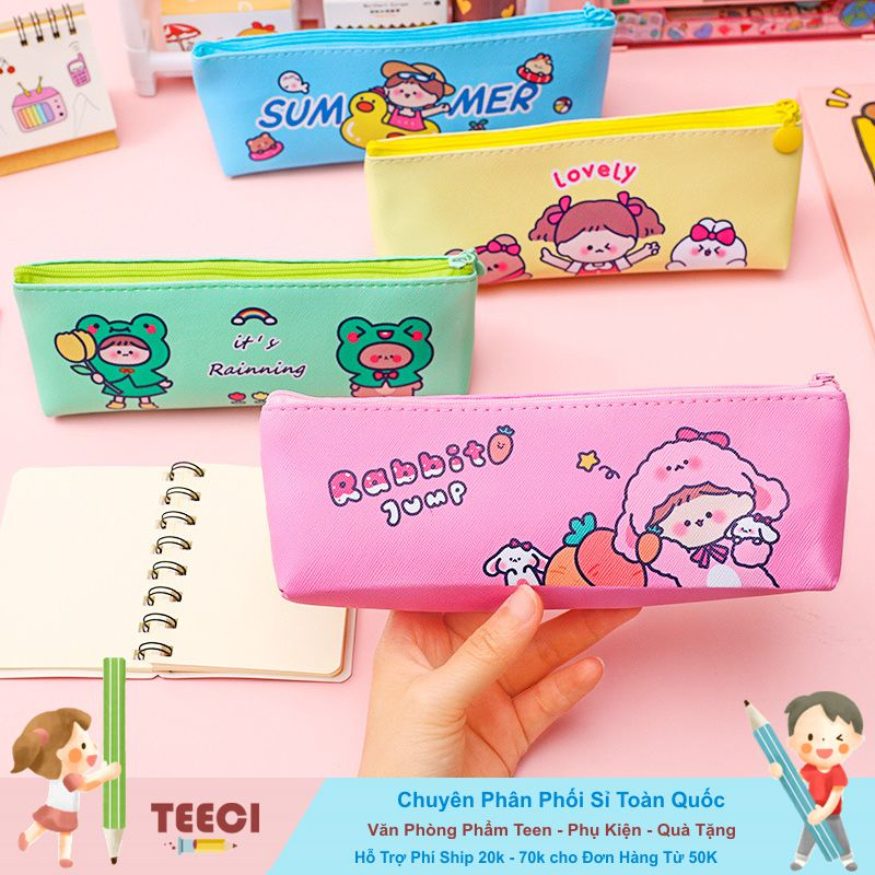 Túi Đựng Bút Mỹ Phẩm Đồ Dùng Có Khóa Kéo In Hình Da PU Lovely Girl D174