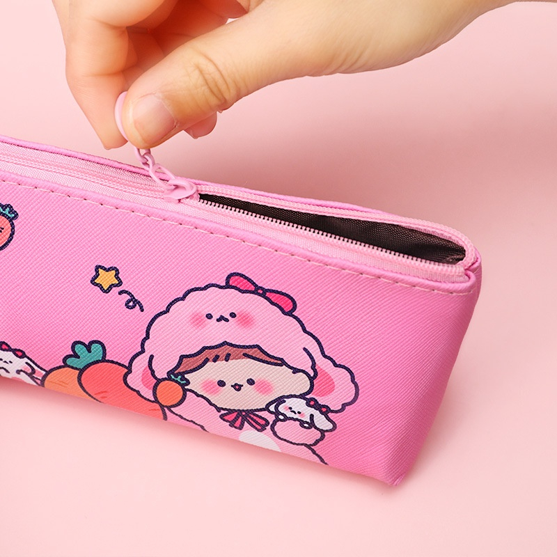 Túi Đựng Bút Mỹ Phẩm Đồ Dùng Có Khóa Kéo In Hình Da PU Lovely Girl D174