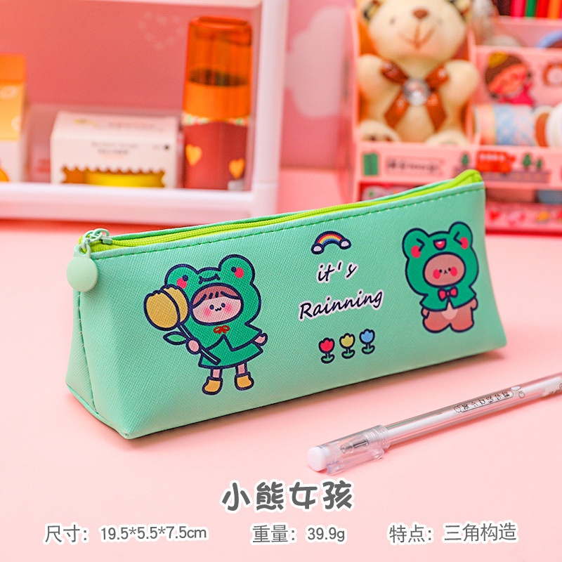 Túi Đựng Bút Mỹ Phẩm Đồ Dùng Có Khóa Kéo In Hình Da PU Lovely Girl D174