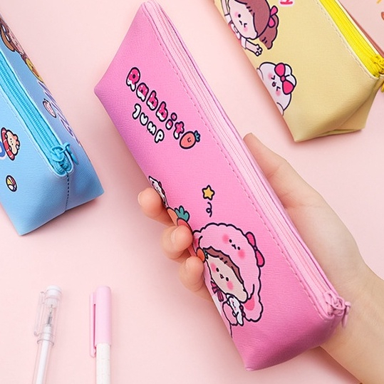 Túi Đựng Bút Mỹ Phẩm Đồ Dùng Có Khóa Kéo In Hình Da PU Lovely Girl D174