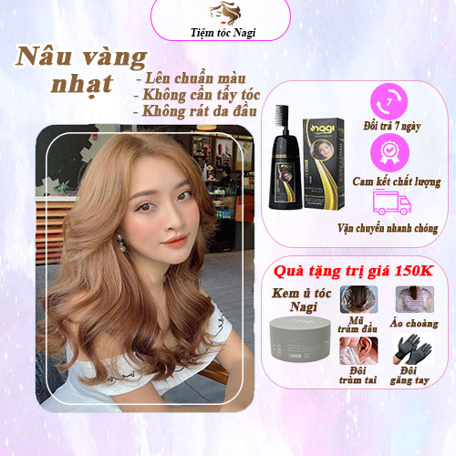 Dầu gội nhuộm tóc màu Nâu Vàng Nhạt Nagi LINEN COLOR 06 chiết xuất từ thiên nhiên chai 400ml