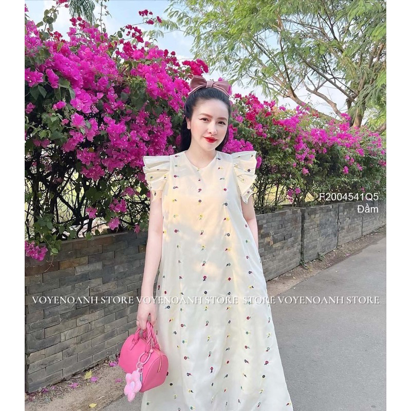 Đầm suông hoa nhí sát nách tay cánh tiên cổ tròn sang trọng VIENS STORE