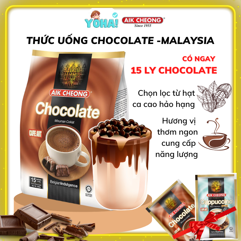 ✅ Chocolate Hòa Tan Aik Cheong Chocolate Cafe Art (15 Gói x 40g) - nhập khẩu từ Malaysia