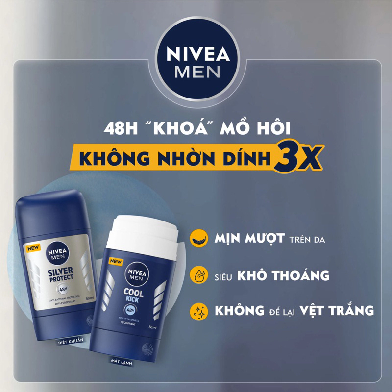 Lăn khử mùi Nivea men 50ml Deep Invisible Ultimat 5in1 Black &amp; White Dry Impact Silver Protect Cool Kick Active Fresh