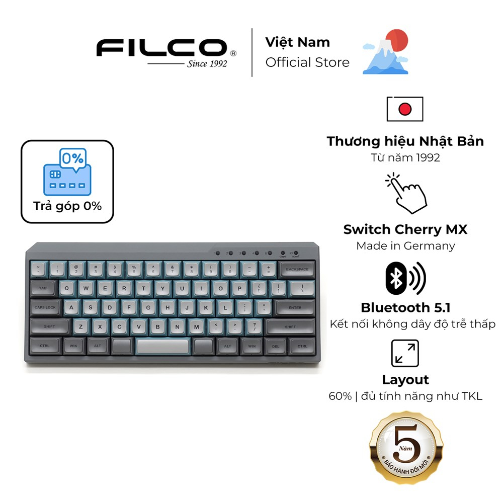 Bàn phím cơ Bluetooth Filco Minila-R Convertible Sky Gray - Hàng Chính Hãng