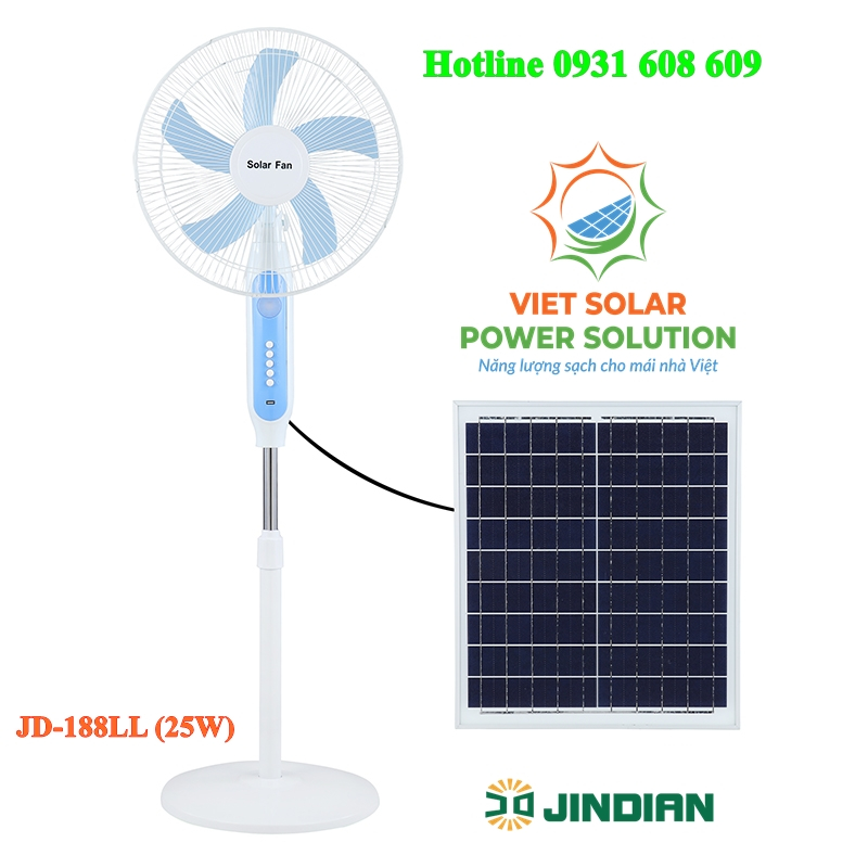 QUẠT ĐỨNG NĂNG LƯỢNG MẶT TRỜI JD-188LL, CÔNG SUẤT 25W, HÀNG CHÍNH HÃNG JINDIAN, CAO CẤP