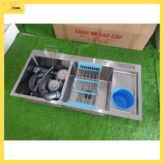 Bồn rửa chén inox 304 loại 2 hộc có ngăn rác - bồn rửa chén 2 hộc - bồn rửa chén inox 2 hộc có hộc rác