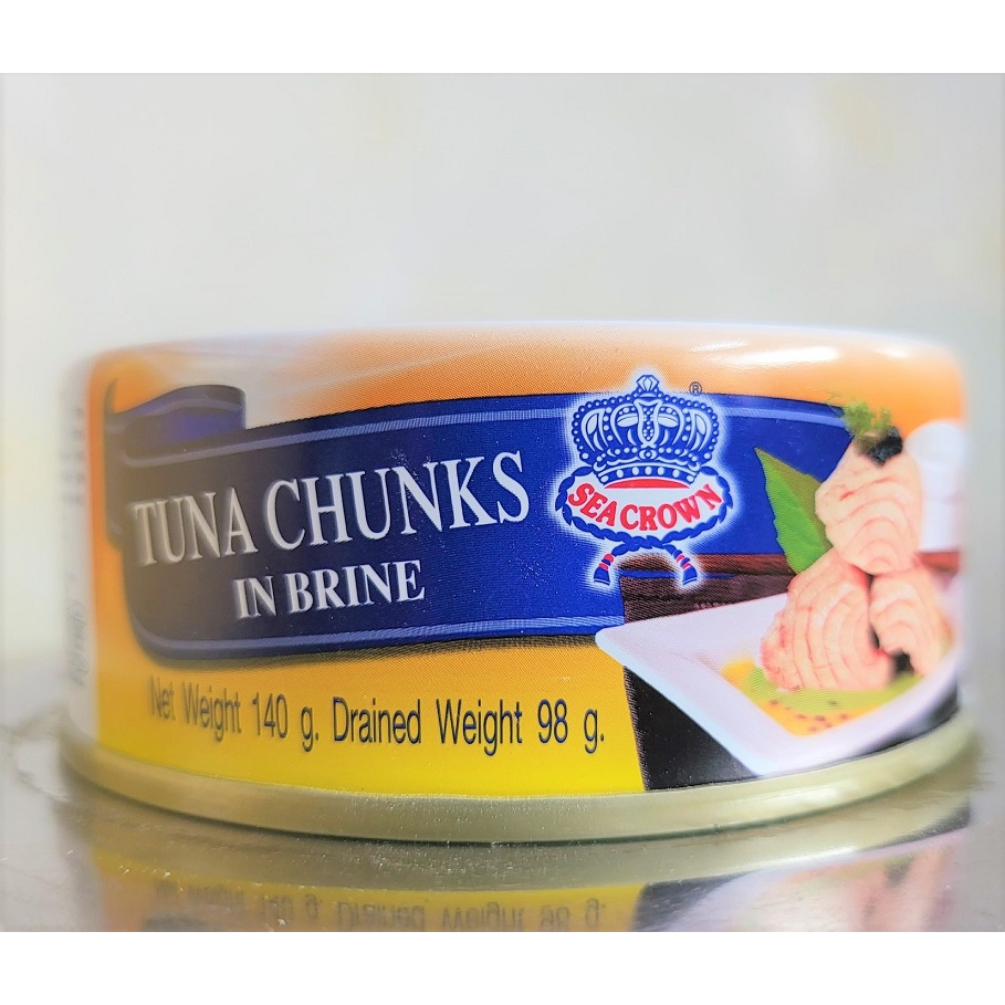 (S/CR hộp X.Dương 140g) CÁ NGỪ NGÂM NƯỚC MUỐI SEA CROWN Tuna Chunks in Brine (HALAL)