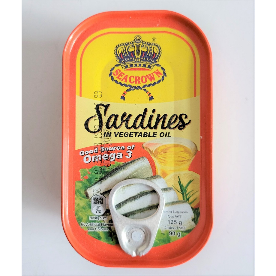 (Hộp Cam CN 125g) CÁ TRÍCH NGÂM DẦU SEA CROWN Sardines In Vegetable Oil (HALAL)
