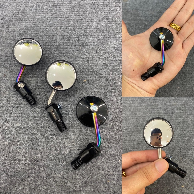 Gương Mini Gắn Xe Máy Chân Titan Cầu Lồi Đường kính 3Cm Chân 10ly Thuận