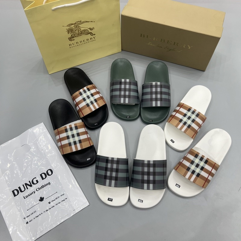 Dép Burberry Kẻ Sọc Vàng, Dép BBR Kẻ Sọc Caro thời trang trẻ trung  Có Hộp Quà