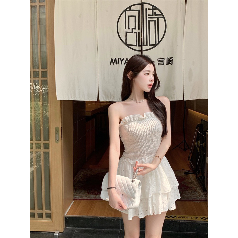 Váy Nữ Cúp Ngực NKO GUANGZHOU Dáng Xèo, Đầm Trắng Nữ Tiểu