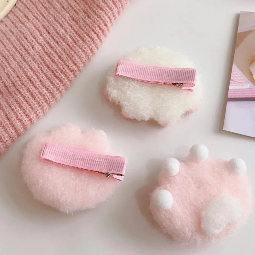 Kẹp Tóc Lông Chân Mèo Gấu Nâu Trắng Mềm Mại Dễ Thương