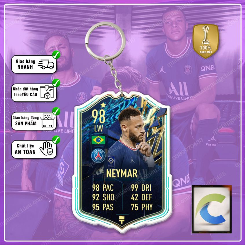 Móc Khóa Neymar, thẻ cầu thủ bóng đá - Thiết kế với mọi cầu thủ ☘️MÓC KHÓA THẺ CẦU THỦ☘️