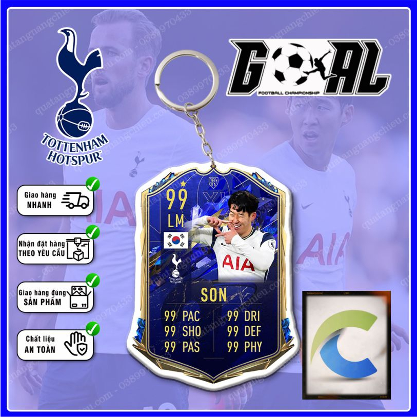 Móc khóa Son Heung-Min Dày In Sắc Nét 2 Mặt, CLB Tottenham ☘️MÓC KHÓA THẺ CẦU THỦ☘️