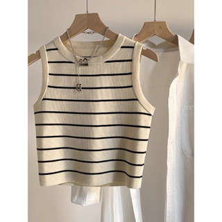 Có sẵn áo croptop/ tanktop áo ba lỗ be kẻ ngang tặng kèm vòng cổ