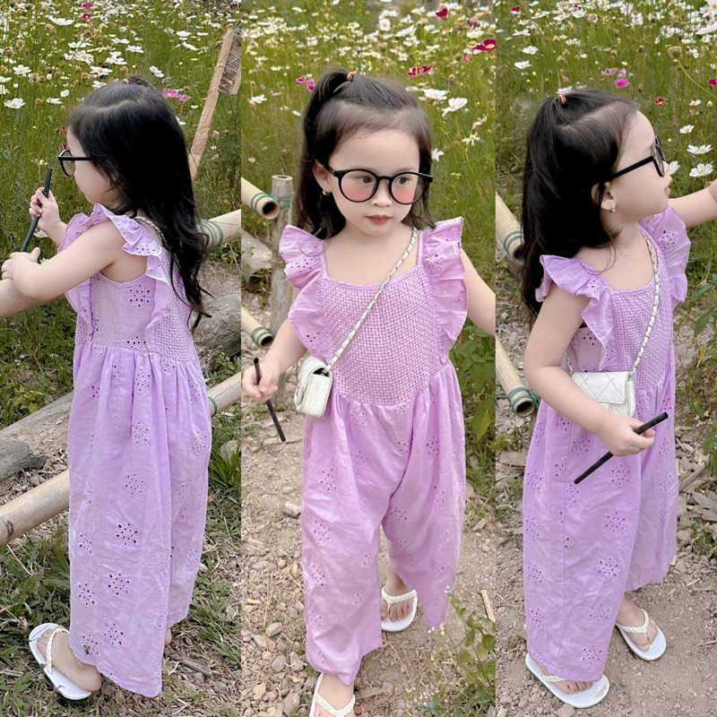 Bộ Jum tím Huế, tím mộng mơ cho bé gái, Set thiết kế tay cánh tiên xinh xắn, khoá kế áo sau lưng tiện lợi