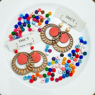 Khuyên tai gỗ bản to vintage - earrings - handmade