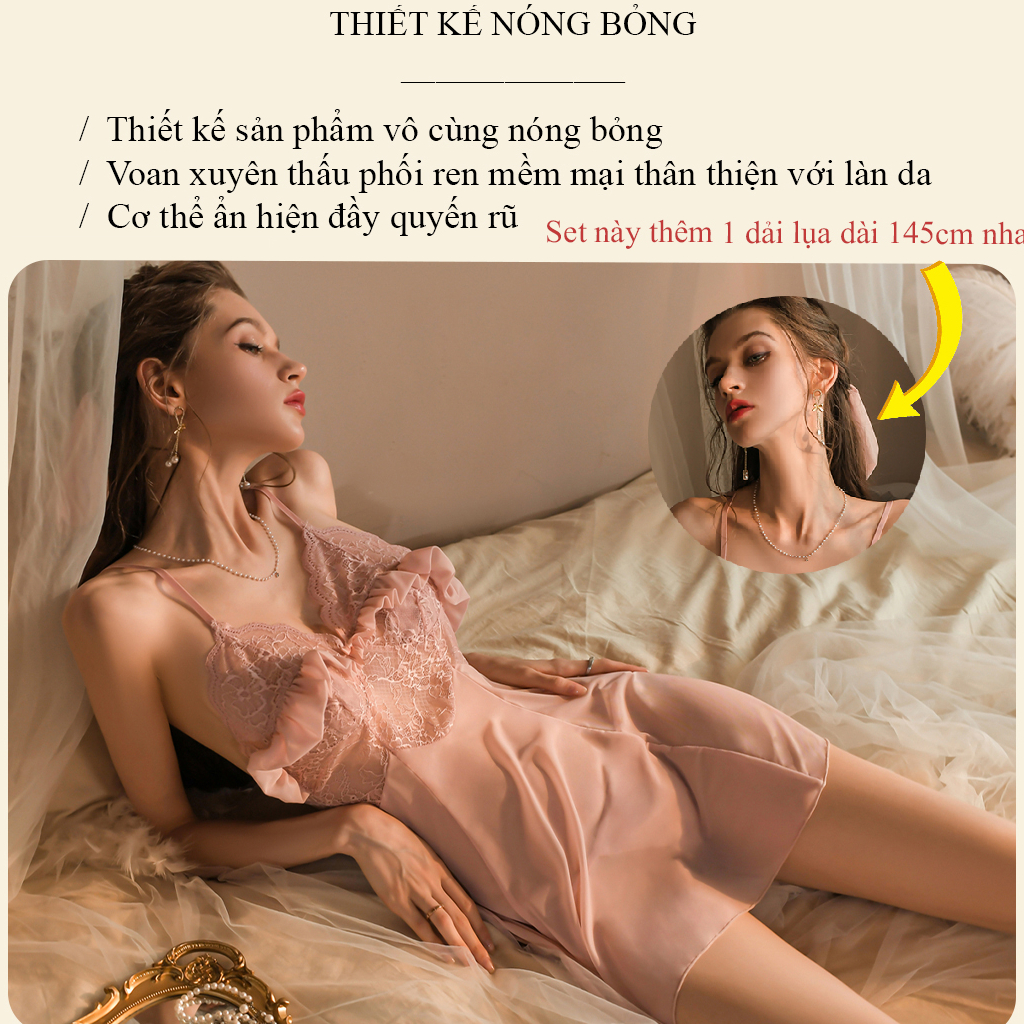 Váy ngủ sexy gợi cảm voan phối ren, đầm ngủ sexy xuyên thấu quyến rũ KV008, Size 40-60kg | BigBuy360 - bigbuy360.vn