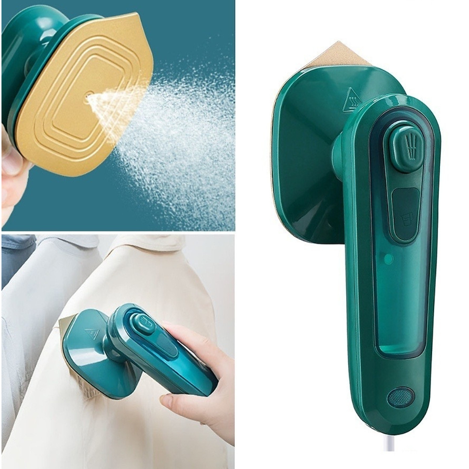 Bàn ủi hơi nước màu xanh cầm tay mini