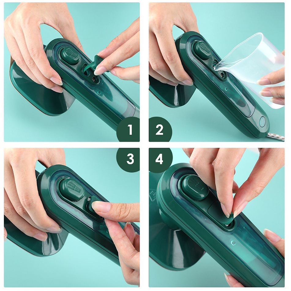 Bàn ủi hơi nước màu xanh cầm tay mini