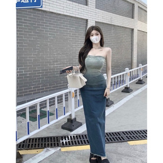 ĐẦM MIDI JEANS ỐNG CÚP