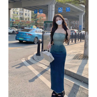 ĐẦM MIDI JEANS ỐNG CÚP