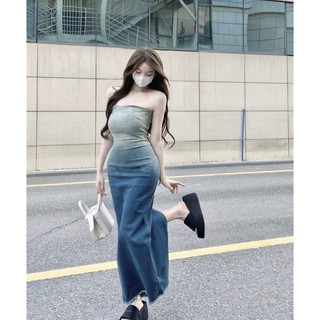 ĐẦM MIDI JEANS ỐNG CÚP