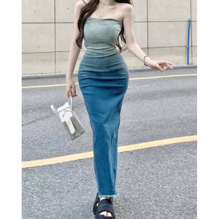 ĐẦM MIDI JEANS ỐNG CÚP