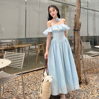- Đầm Maxi Nữ Tiểu Thư Chất tơ, trễ vai hoa cổ chiết eo Tulle Dress