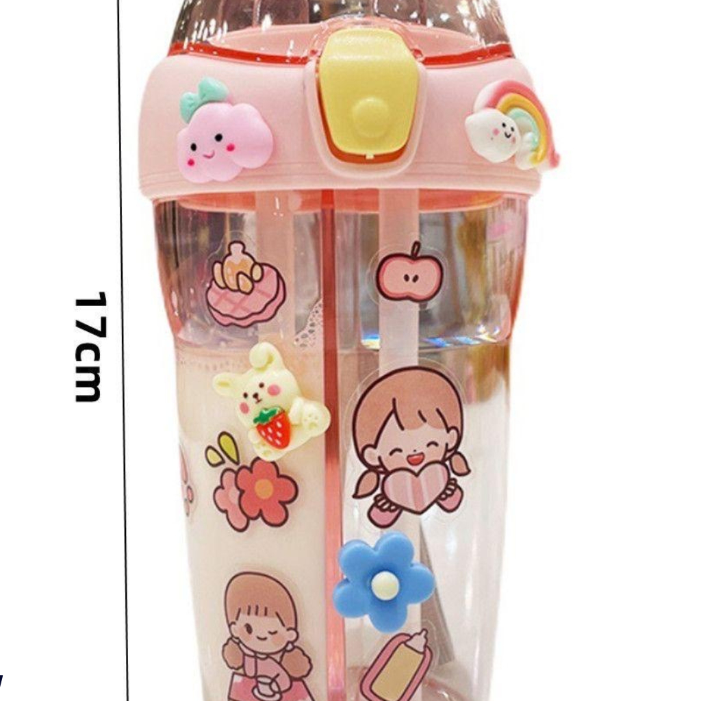 Bình nước 2 ngăn dễ thương cho bé yêu tặng kèm sticker 2d, 3d và co rửa ống hút.Có dây đeo đồng màu đẹp mắt.