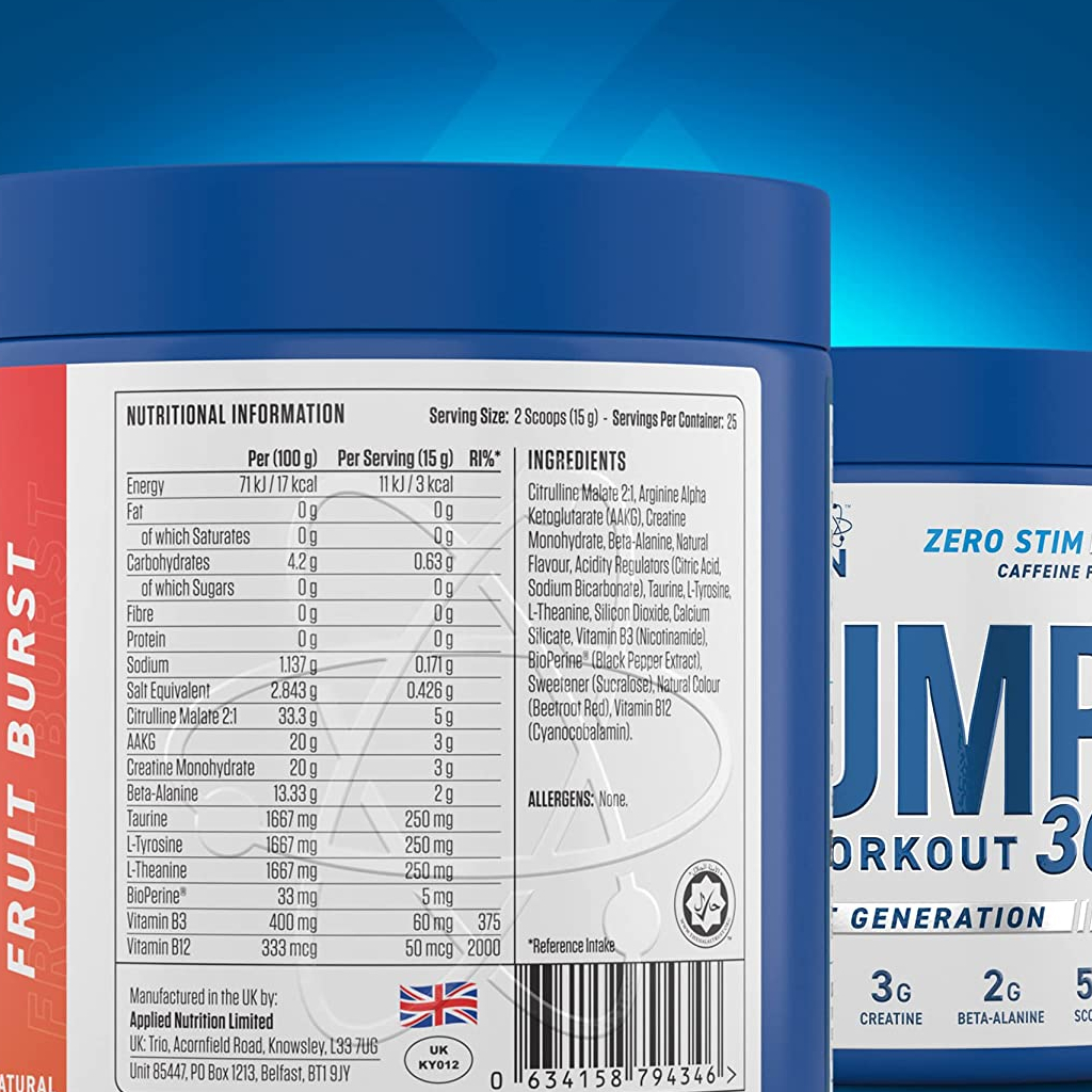 Pump 3G Pre Workout Applied Nutrition 50 Scoops - Tăng sức mạnh phồng cơ tập trung tập luyện 25Serving