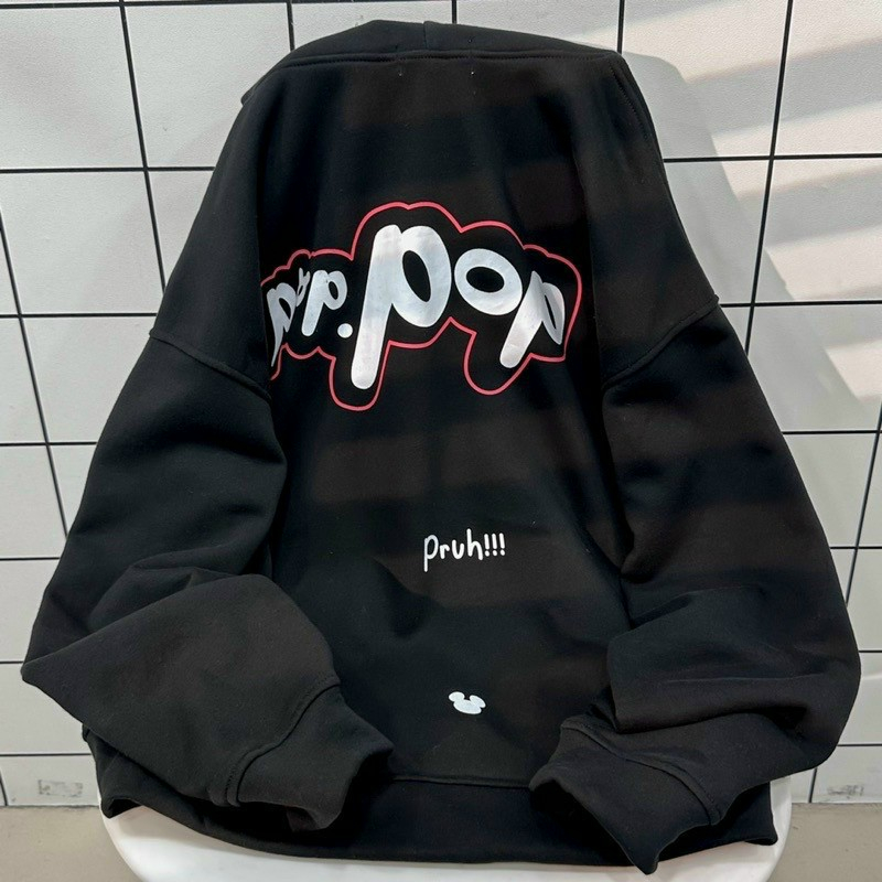 Áo Khoác Hoodie phối Zip Nỉ Bông POPO Vải Nỉ Bông màu ĐEN/TRẮNG Nam nữ unisex/Áo hoodie dây kéo nữ có mũ form rộng, Áo k