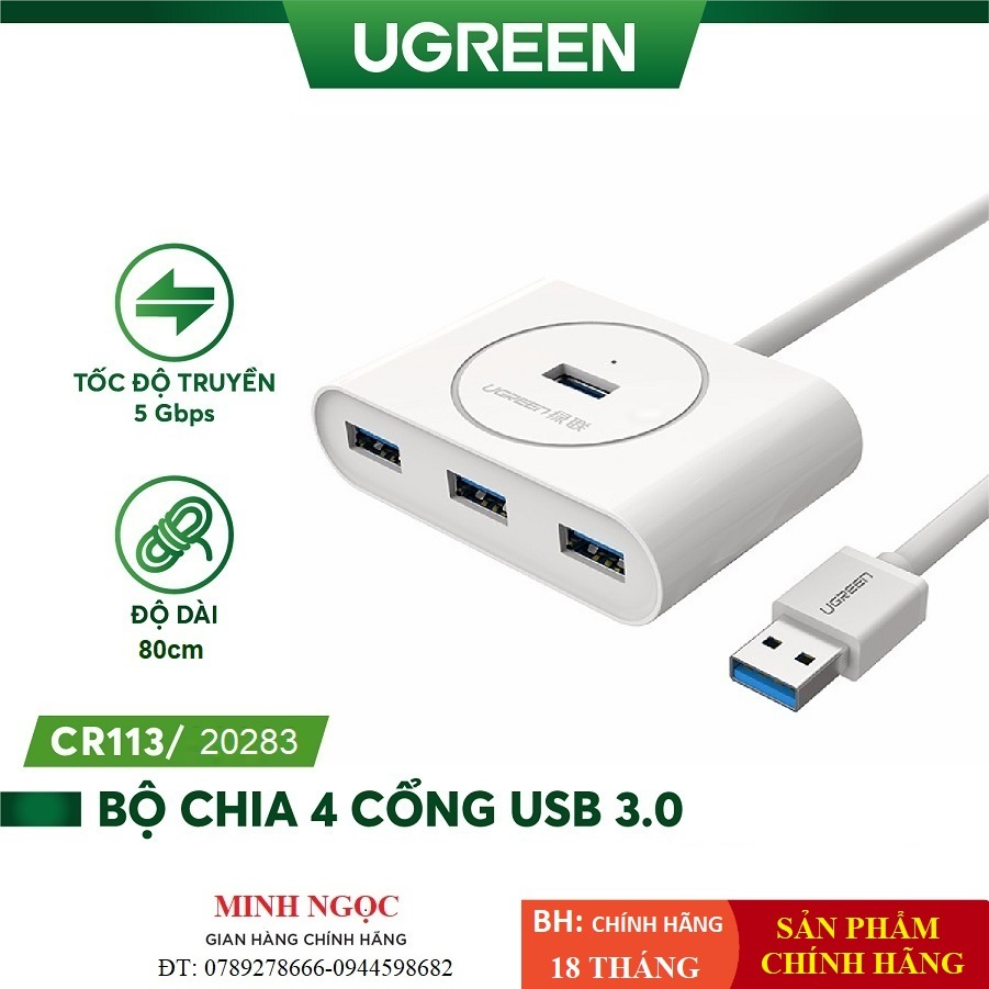 Hub bộ chia 4 cổng USB 3.0 tốc độ 5Gbps Ugreen CR113 - Hàng Chính Hãng
