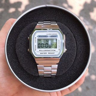 Đồng hồ nam nữ thể thao A168 viền thép không gỉ, đồng hồ điện tử kiểu dáng năng động cực đẹp