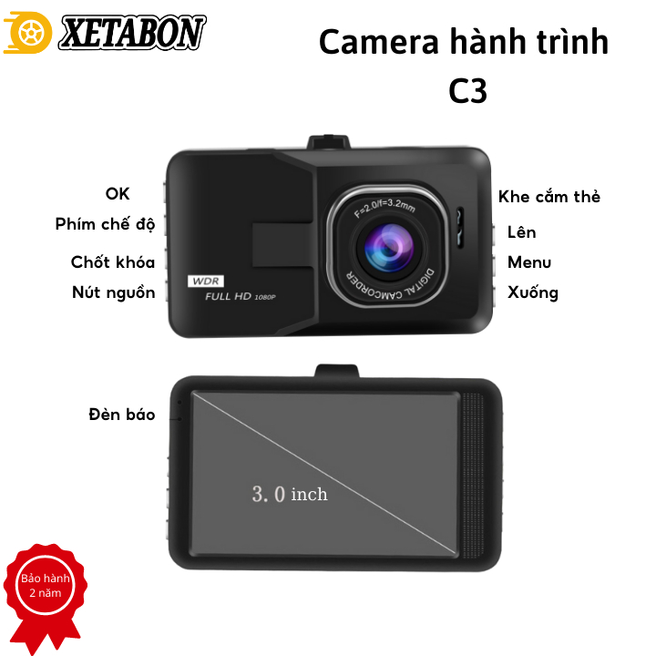 Camera hành trình ô tô C3 XETABON Full HD 1080 ,Cam hành trình chính hãng 1 đổi 1 Trong 1 năm Bảo Hành 5 Năm | BigBuy360 - bigbuy360.vn