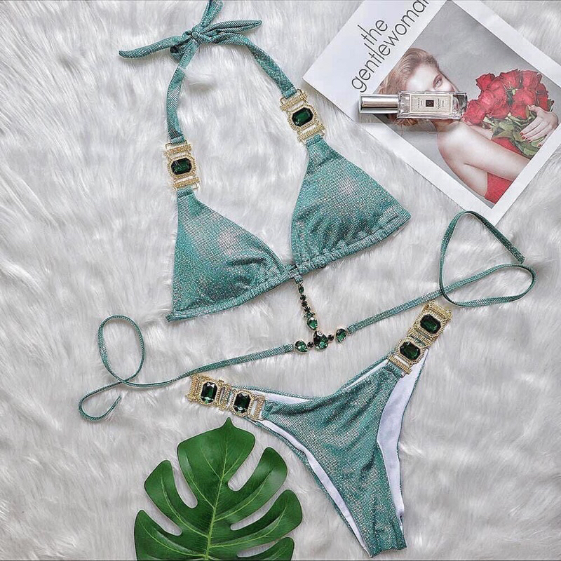 Bikini hai mảnh phối đá vuông cao cấp sang chảnh