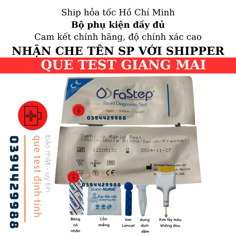 Que test thử giang mai Fastep tại nhà nhanh chóng, chính xác, tiện lơi. CÓ CHE TÊN SẢN PHẨM
