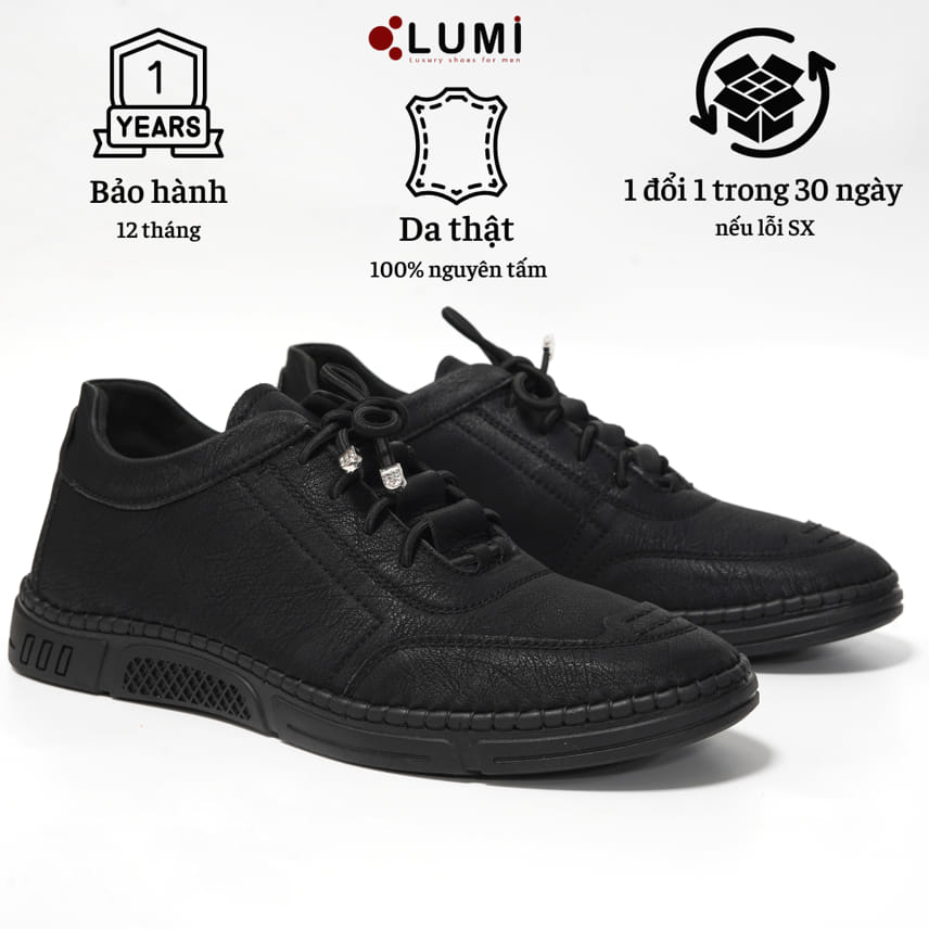 Giày Da Nam Sneaker LM12 Buộc Dây, Da Bò Interline Cao Cấp