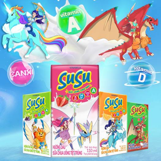 Thùng 48 Hộp x 110ml Sữa Chua Uống Tiệt Trùng Vinamilk SuSu Hương Dâu, Cam.