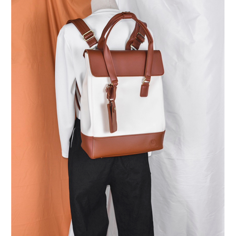 Balo/tote da đa năng thiết kế may thủ công Khôi store tặng tag tên size lap 16inch màu kem nâu