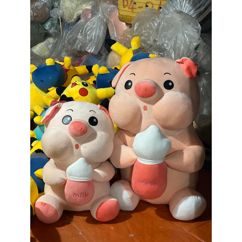 Gấu bông heo ôm bình sữa lợn bú bình vải 4 chiều nhún nhảy núng nính hình ảnh thật 1M