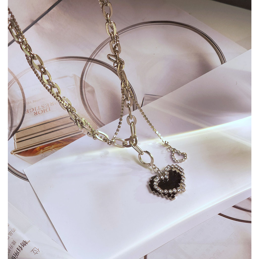 Vòng cổ dây chuyền tiểu thư đính hạt hình trái tim