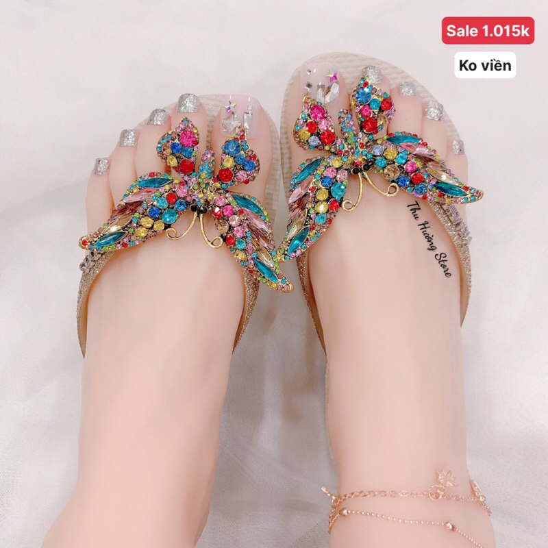 Dép HVN Nữ Kim Tuyến Kem  Mix Charm