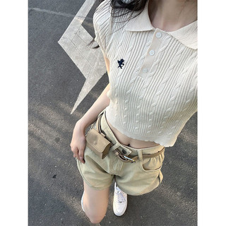 Áo croptop cupid cổ polo màu be - 2 ảnh thật ở cuối