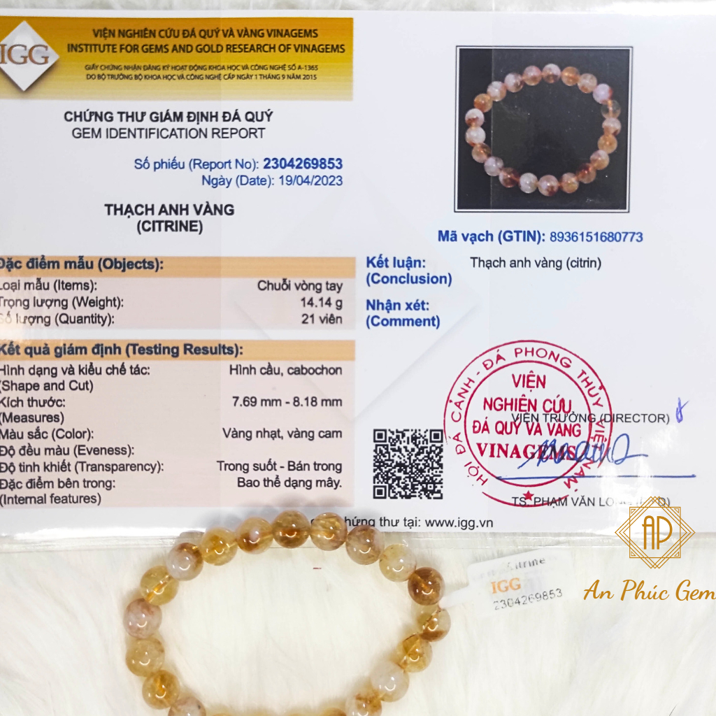 Vòng Tay Đá Thạch Anh Vàng Mây Cho Người Mệnh Thổ và Kim - An Phúc Gems